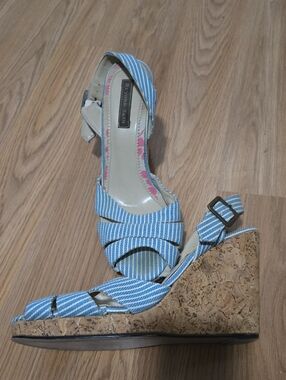 Blue Peep Toed Wedge Sandals 8.5